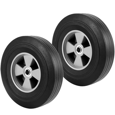 Solid Rubber 10 Inch Hand Truck Wheel With Five Eighth Inch Ball Bearing, 330 Lbs Max Load, Universal Replacement Tire, Two Pack