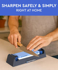 Complete Whetstone Knife Sharpening System With 1000 6000 Grit Wet Stone Sharpener Kit Built In Angle Guides in use