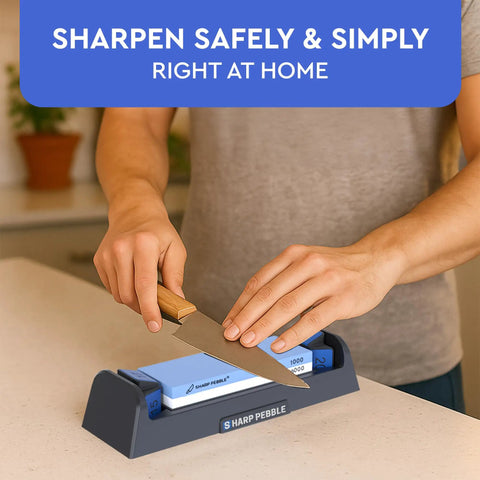 Complete Whetstone Knife Sharpening System With 1000 6000 Grit Wet Stone Sharpener Kit Built In Angle Guides in use