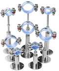 AKIHISA 304 stainless steel pipe supports with blue rings; wall/ceiling pipe hangers for 25-27 mm OD, adjustable height