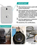 Heavy Duty 3000W Voltage Converter 110V To 220V, CE FCC certified, shown in various usage scenarios with appliances.