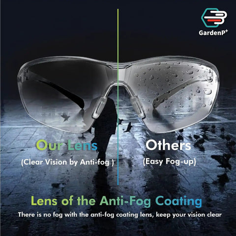 Hella Durable Wraparound Safety Glasses With Anti Fog Scratch Proof Polycarbonate Lenses For Yard Work showing clear anti-fog coating.