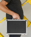 Individual holding a Portable Aluminum Tool Box With Handle, Big Capacity Multifunctional Organizer For Travel And Home Or On The Go