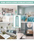 Slim Rolling Laundry Basket On Wheels With Handle in light blue shown in various stylish home settings for versatile storage.