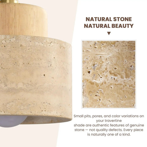 IPEDWO Yellow Travertine Wall Sconce with Natural Wood,4.7" Single Sconce cylindrical travertine shade with natural stone texture