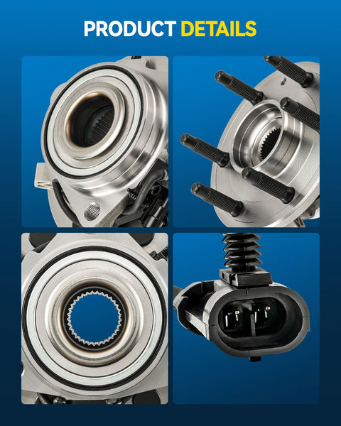 Front Wheel Bearing Hub Assembly 6 Lug With ABS For 1999 To 2006 Chevrolet Silverado 1500 4WD, Tahoe 4WD, close-up details