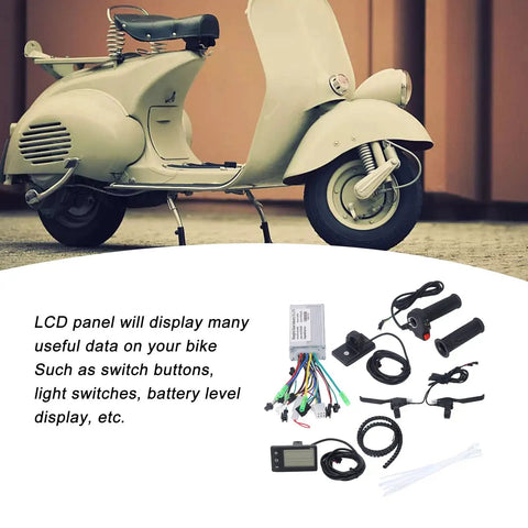 Dope 36V 48V 350W Brushless Motor Controller Kit With S866 LCD Panel For DIY Electric Bike Conversion next to a folding scooter