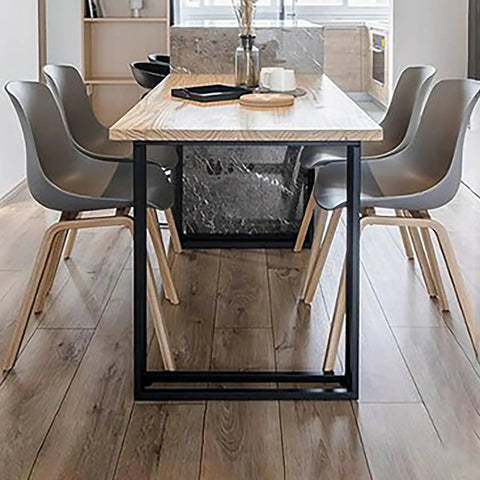 Adjustable Steel Desk Legs Set Of Two, Heavy Duty Premium Iron Construction, for a modern dining table setup with gray chairs.