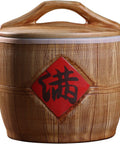 Real Deal Large Ceramic Rice Jar With Secure Airtight Lids Kickin Pantry Organization Game Big Enough For Cereals Grains Coffee Beans Pet Food Flour Sugar And Snack Stashes All Hand Painted High Fired Stoneware with a wooden-style design and red accent.