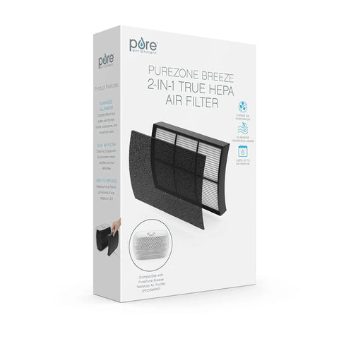 Box of Genuine 2 In 1 True HEPA Replacement Filter For PureZone Breeze Tabletop Air Purifier with activated carbon pre-filter