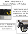 Knob Control Switch and Universal Wheels with Brakes on Tough as Nails 304 Stainless 60 Tray Food Dehydrator 3000W.
