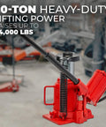 Beefy Twenty Ton Portable Hydraulic Bottle Jack With Air Operated Pneumatic Lift in a garage setting