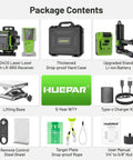4D Self Leveling Green Laser Level With Receiver For Construction And Framing 360 Degree Cross Lines 400 Ft Range Job Site Tough Dead On Target Pro Rig For Tiling And Flooring package contents overview including laser level, receiver, case, and accessories.