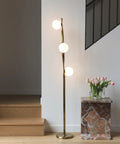 Nola Mid Century Modern 3 Globe Floor Lamp With LED Lighting In Gold Finish