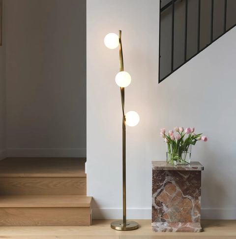 Nola Mid Century Modern 3 Globe Floor Lamp With LED Lighting In Gold Finish