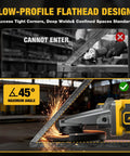 Ultra Slim Flathead Angle Grinder Fits Dewalt 20V Max Battery Tool Only tight space grinding shown accessing corners.