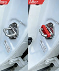 Before and after installation of Heavy Duty Silicone Car Door Slam Stoppers And Quiet Close Pads on a truck door.