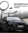 Gas Cap Tether With Eyelets For Audi A1 A3 And VW Beetle shown with car, screw, OEM 180201556 1J0201550 replacement strap