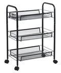 Mesh rolling cart with 3 shelves on 2 inch nylon swivel caster wheels with M10 threaded stem 15mm thread length twin wheel design