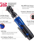 Image of 12V Cordless 3/8 Inch Ratchet Wrench Kit With 45 Ft Lbs Torque Built In Led Light Alloy Steel Head Lightweight Power Tool
