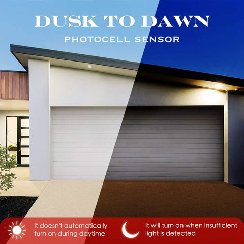 Motion Sensor Outdoor Flood Lights Dusk To Dawn Security Bulbs E26 PAR38 3000K Warm White 1050 Lumens demonstrating dusk to dawn lighting.