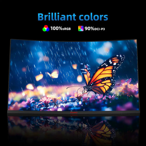 Massive 32 Inch Curved Qhd Gaming Monitor Serving Crisp 1440p Detail With A Smoking 170Hz Refresh Rate And Snappy 1Ms Response showcasing vibrant butterfly colors in rain.