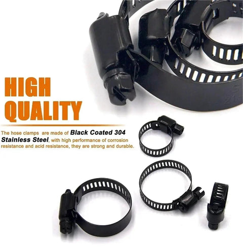 Premium 60 Count Stainless Steel Adjustable Worm Gear Hose Clamps In Matte Black Fit 6 To 38mm Pipes And Hoses For Heavy Duty Auto And Industrial Projects That Need Rock Solid Grip, black coated 304 stainless steel hose clamps