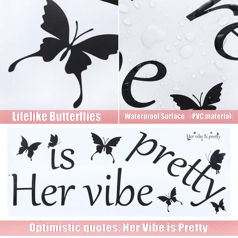 Vibe Is Pretty Butterfly Wall Decal With Inspirational Quotes For Women Office Black 31.5 X 9.4 Inch, PVC butterflies detail