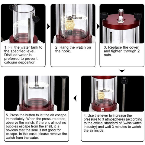 Step-by-step guide using Dual Pressure Waterproof Watch Tester Kit For Pros And Home Gear Precise Water Resistance Checks.