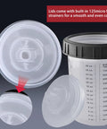 Save Yourself Some Grief With These Disposable Hvlp Paint Sprayer Mixing Cups Kit showing lid with built-in 125 micro fluid strainers.