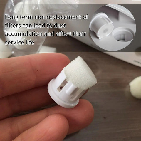 Replacement Nebulizer Filter Sponge For Clear Airflow In Your Nebulizer System Pack Of 48 White Air Filters Durable Polyurethane Easy Fit For Compressor Accessories Keeps Your Nebulizer Running Smoothly. Close-up of a replacement filter sponge.