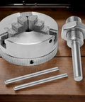 Three Jaw Self Centering Mini Lathe Chuck For Woodworking And CNC Projects Heavy Duty Wood Lathe Chuck With Hardened Build Super Stable Grip Versatile For Drills And Milling Easy Setup And Precise Turning, with chuck key and pins