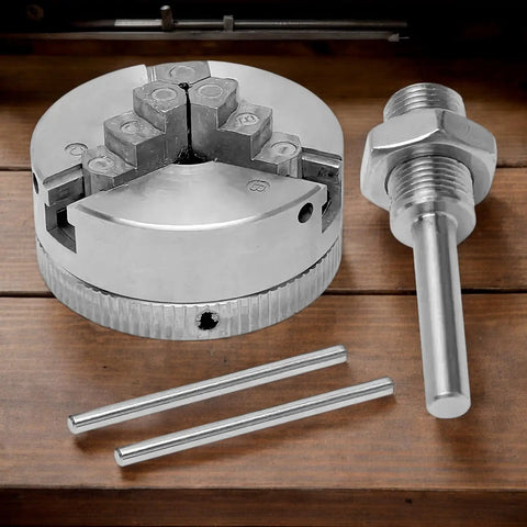 Three Jaw Self Centering Mini Lathe Chuck For Woodworking And CNC Projects Heavy Duty Wood Lathe Chuck With Hardened Build Super Stable Grip Versatile For Drills And Milling Easy Setup And Precise Turning, with chuck key and pins