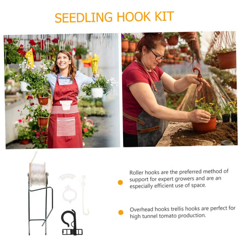 Tomato Trellis Roller Hooks Kit No Fuss For Greenhouse Overhead Plant Hooks And Brackets To Support Cherry Tomatoes Easy Install Vine Tie Hook System For Climbing Vines And Garden Tools
