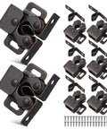 Double Roller Catch Cabinet Latches 16 Set With Soft Cushioned High Grade Material Reliable Spring Lock For Closet Drawers Mailboxes Jewelry Boxes No Fuss Easy Install Hardware in dark bronze finish, with screws visible.