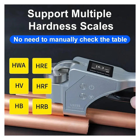 High Performance Digital Hardness Tester Designed For Hella Accurate Metal Testing On Steel And Aluminum Incorporating Auto Lock Readout And Six Versatile Measurement Scales with display on copper pipes.