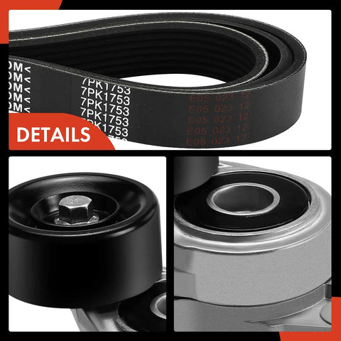 Serpentine Belt Drive Kit for Honda CR-V 2009 2.4L and Acura TSX 2007 2008 2.4L Gas Engine, close-up of belt and tensioner
