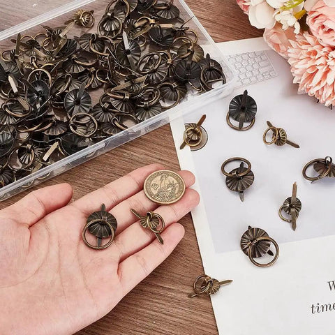 80 Pieces Two Styles Metal Brad Fasteners With Pull Rings Antique Bronze For Journals Books Scrapbooks Albums Jewelry Boxes