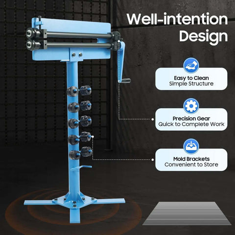 Heavy Duty Bead Roller For Sheet Metal, Manual Rotary Bender With 12 Dies, easy-clean design, blue Q235 steel construction