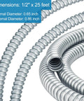 Half Inch Flexible Steel Electrical Conduit Kit, 25 Feet Of Flexible Metal Conduit close-up showing coiled steel structure.
