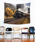 Steam Locomotive Train Tapestry Wall Hanging, Aesthetic Wall Decor Art Poster for Living Room and Dorm, 60x51 inches displayed
