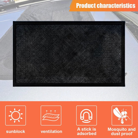 Front view of ZIMISI magnetic car sunroof shade, black breathable mesh UV window cover for universal vehicles