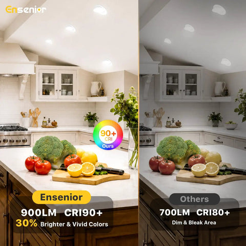 Grab Your Hands On These Fresh 4 Inch Gimbal Ceiling Downlights Fully Dimmable 900 Lumen Recessed Leds With 5 Cct Switchable Tunable White Settings Smooth Tilt Rotate Focus Boss Level Home Lighting Kit Of 4 showcased in a kitchen.