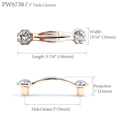 Crystal Glass Daisy Cabinet Pulls 4 Pack Chrome Finish Inlaid With Shining Clear Glass 3 Inch Center 3 7/8 Inch Length
