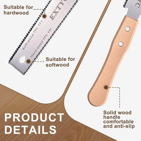 Two Pack 6 Inch Pull Saw With Flexible Double Edged Blade 17 TPI For Hard Wood And 11 TPI For Soft Wood Perfect For Sawing Trimming Gardening Wood And Plastic Pipe Cutting, solid wood handle