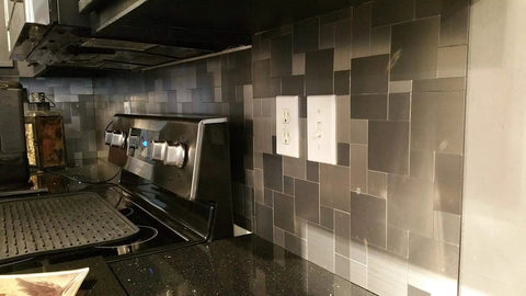 Peel And Stick Metal Backsplash Panels 12 By 12 Inch Square, 10 Piece Puzzle Set In Silver, Dry Install No Mess, Ideal For Kitchen Backsplash
