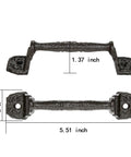 Four Pack Cast Iron Sliding Barn Door Handles 5.51 Inch Dark Brown Vintage Metal Pulls with dimensions shown