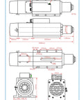 Heavy Lifter 7.5KW BT30 Air Cooled Spindle Motor With Automatic Tool Change ATC dimension diagram showing detailed measurements and features.
