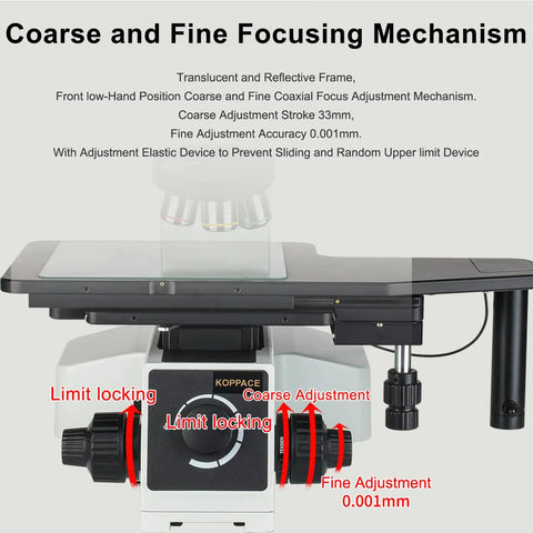 50X-500X Trinocular Metallurgical Microscope With Bright Field Dark Field And Polarized Observation, 6 Inch Large Platform, Built In 5W Led Illumination, 100-240V Wide Voltage, Independent Upper And Lower Light Control For Pro Grade Lab Work, coarse and fine focus knobs