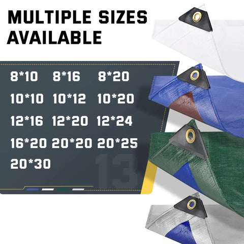 Beast Mode Tough 12 Mil Heavy Duty Waterproof Tarp With Metal Grommets, 10x20 ft Silver and Blue reversible poly tarp options